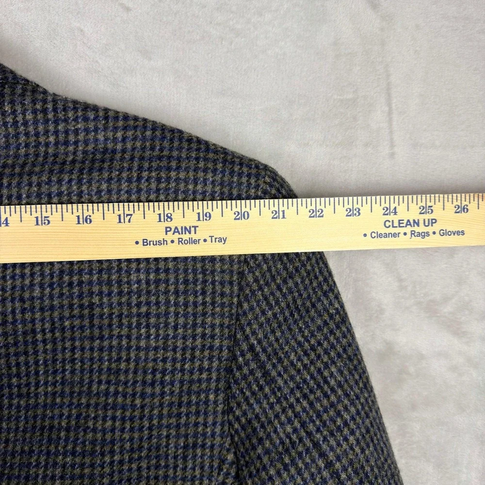 VINTAGE Woolrich Blazer Mens Medium Blue Grey‎ Houndstooth Wool Made InUSA
